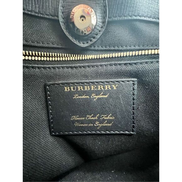Burberry Banner Tote Iconic House Check Derby Shoulder Bag Black Leather - Picture 10 of 16